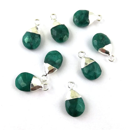 13×9mm May Birthstone Green Emerald Teardrop Pendant Silver Plated Natural Pear Shape Gemstone Charm for Handmade Jewelry– Selling Per Piece