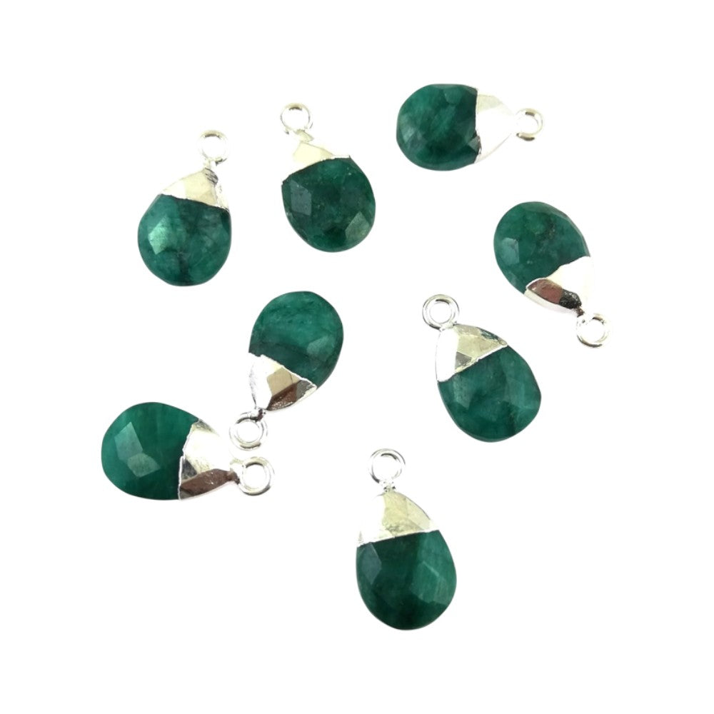 13×9mm May Birthstone Green Emerald Teardrop Pendant Silver Plated Natural Pear Shape Gemstone Charm for Handmade Jewelry– Selling Per Piece