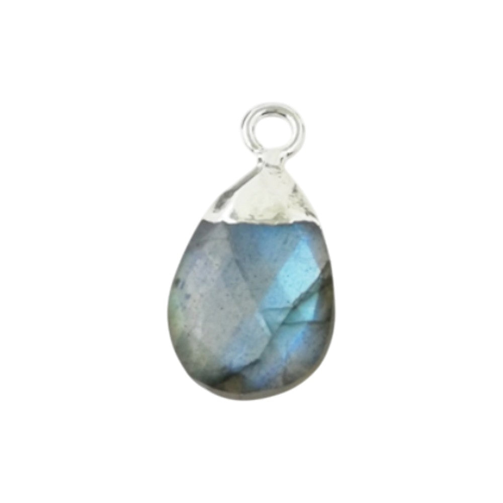Natural Blue Fire Labradorite 13×9mm Pear Shape Teardrop Pendant Silver Electroplated Gemstone for Handmade Jewelry– Selling Per Piece