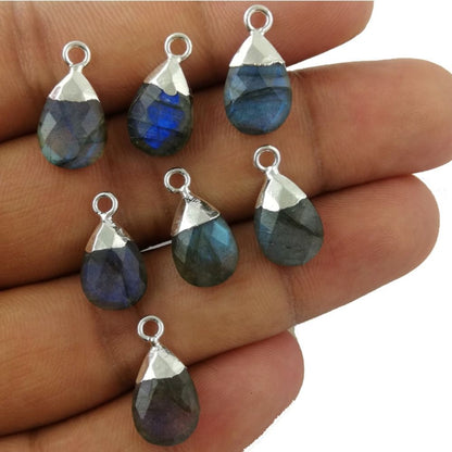 Natural Blue Fire Labradorite 13×9mm Pear Shape Teardrop Pendant Silver Electroplated Gemstone for Handmade Jewelry– Selling Per Piece