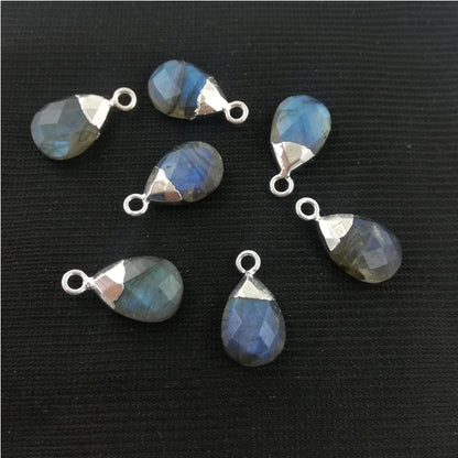 Natural Blue Fire Labradorite 13×9mm Pear Shape Teardrop Pendant Silver Electroplated Gemstone for Handmade Jewelry– Selling Per Piece