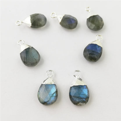 Natural Blue Fire Labradorite 13×9mm Pear Shape Teardrop Pendant Silver Electroplated Gemstone for Handmade Jewelry– Selling Per Piece