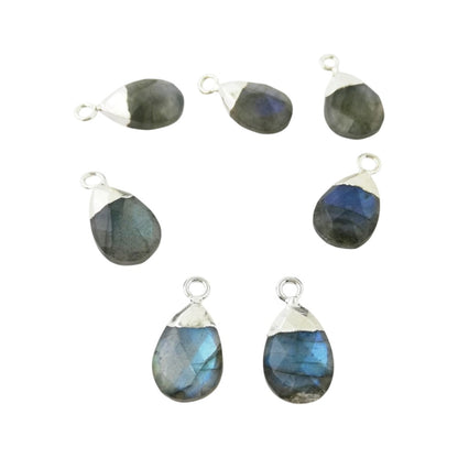Natural Blue Fire Labradorite 13×9mm Pear Shape Teardrop Pendant Silver Electroplated Gemstone for Handmade Jewelry– Selling Per Piece