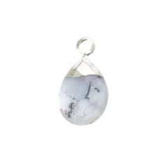 13×9mm Natural Dendrite Opal Pear Shape Teardrop Pendant Silver Electroplated Gemstone Charm for Necklace, Bracelet & Earrings– Selling Per Piece