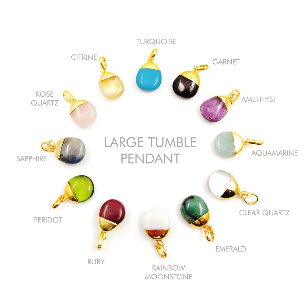 14–18mm Natural Birthstone Tumble Pendant 18K Gold Electroplated Crystal Charm for Jewelry Making