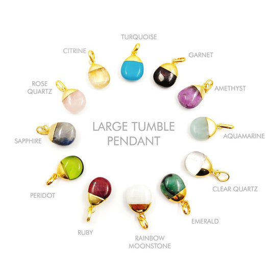14–18mm Natural Birthstone Tumble Pendant 18K Gold Electroplated Crystal Charm for Jewelry Making