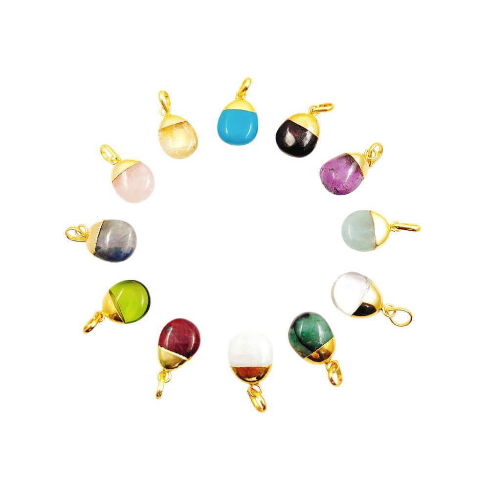14–18mm Natural Birthstone Tumble Pendant 18K Gold Electroplated Crystal Charm for Jewelry Making