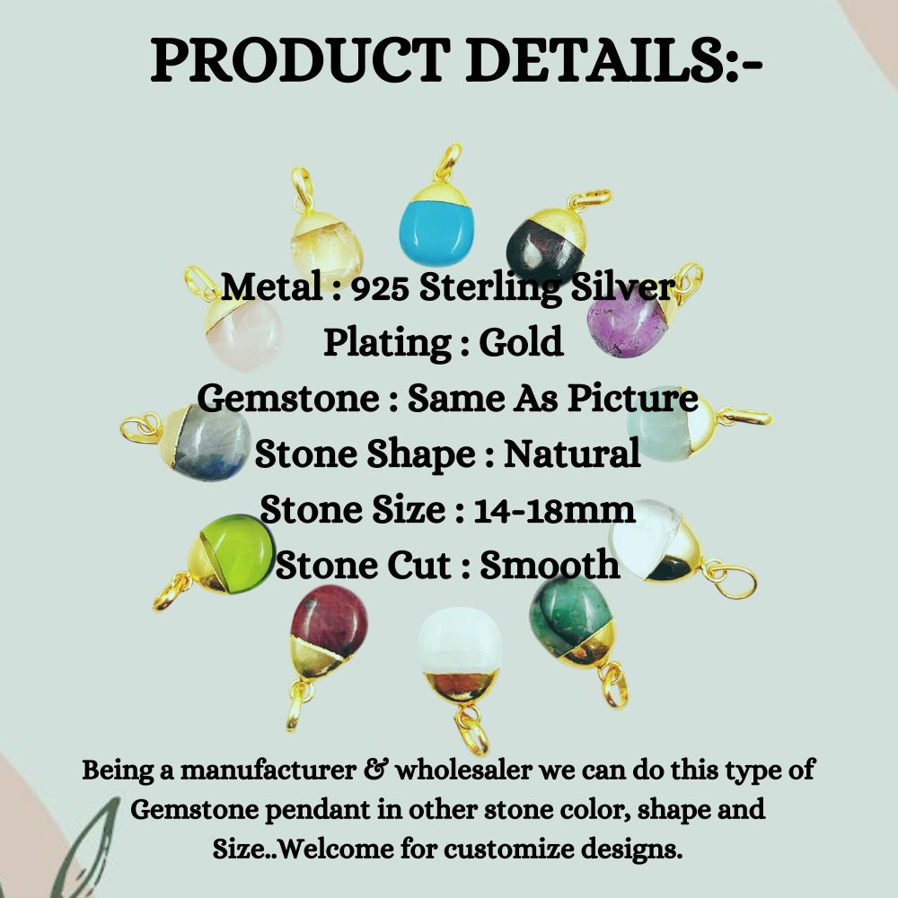 14–18mm Natural Birthstone Tumble Pendant 18K Gold Electroplated Crystal Charm for Jewelry Making
