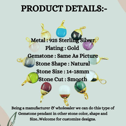 14–18mm Natural Birthstone Tumble Pendant 18K Gold Electroplated Crystal Charm for Jewelry Making