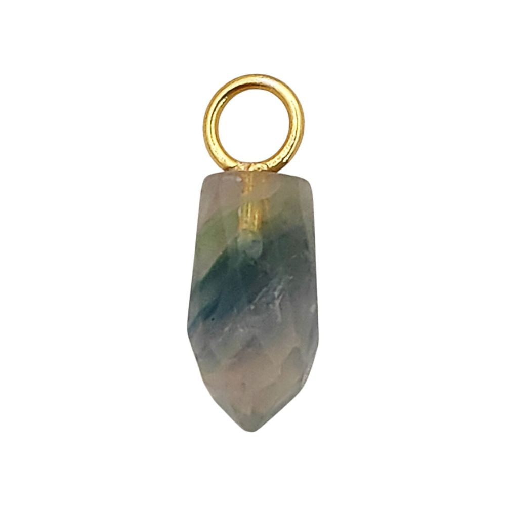 14x6mm Fluorite Gemstone Pendant Gold Plated 925 Sterling Silver Pencil Cut Multicolor Crystal Spike Charm, Elegant & Healing Jewelry- Selling Per Piece