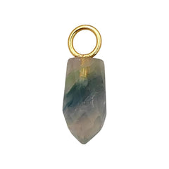 14x6mm Fluorite Gemstone Pendant Gold Plated 925 Sterling Silver Pencil Cut Multicolor Crystal Spike Charm, Elegant & Healing Jewelry- Selling Per Piece