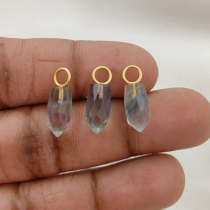 14x6mm Fluorite Gemstone Pendant Gold Plated 925 Sterling Silver Pencil Cut Multicolor Crystal Spike Charm, Elegant & Healing Jewelry- Selling Per Piece