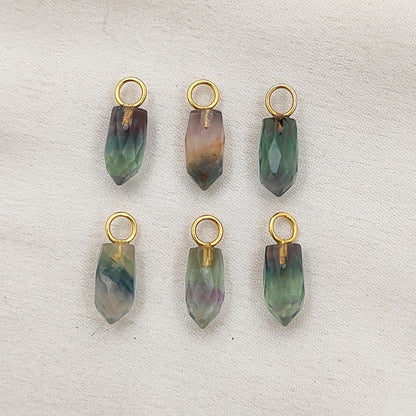 14x6mm Fluorite Gemstone Pendant Gold Plated 925 Sterling Silver Pencil Cut Multicolor Crystal Spike Charm, Elegant & Healing Jewelry- Selling Per Piece