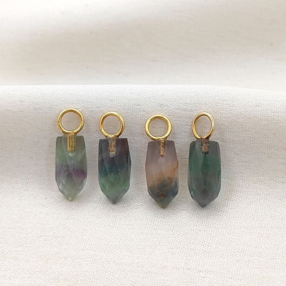 14x6mm Fluorite Gemstone Pendant Gold Plated 925 Sterling Silver Pencil Cut Multicolor Crystal Spike Charm, Elegant & Healing Jewelry- Selling Per Piece