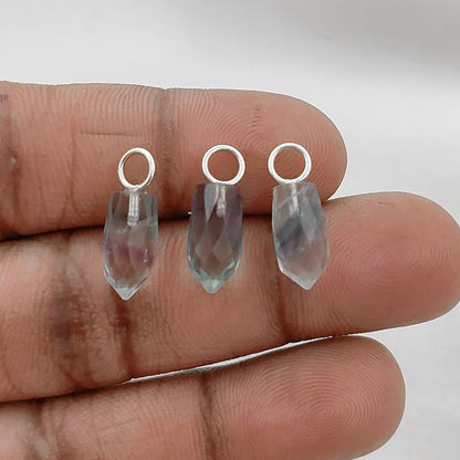 14x6mm Fluorite Gemstone Pendant Gold Plated 925 Sterling Silver Pencil Cut Multicolor Crystal Spike Charm, Elegant & Healing Jewelry- Selling Per Piece