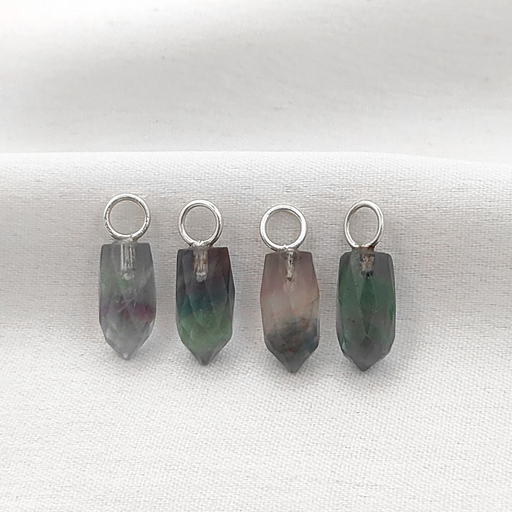 14x6mm Fluorite Gemstone Pendant Gold Plated 925 Sterling Silver Pencil Cut Multicolor Crystal Spike Charm, Elegant & Healing Jewelry- Selling Per Piece
