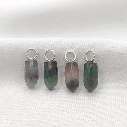 14x6mm Fluorite Gemstone Pendant Gold Plated 925 Sterling Silver Pencil Cut Multicolor Crystal Spike Charm, Elegant & Healing Jewelry- Selling Per Piece