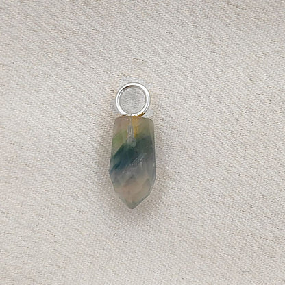 14x6mm Fluorite Gemstone Pendant Gold Plated 925 Sterling Silver Pencil Cut Multicolor Crystal Spike Charm, Elegant & Healing Jewelry- Selling Per Piece