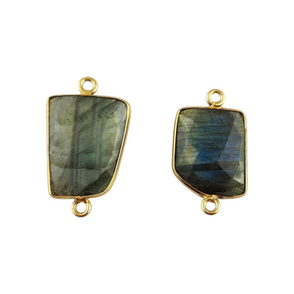 15–18mm Labradorite Connector Link Natural Free Form Gemstone Bezel Charm Gold Plated for DIY Jewelry- Selling Per Piece