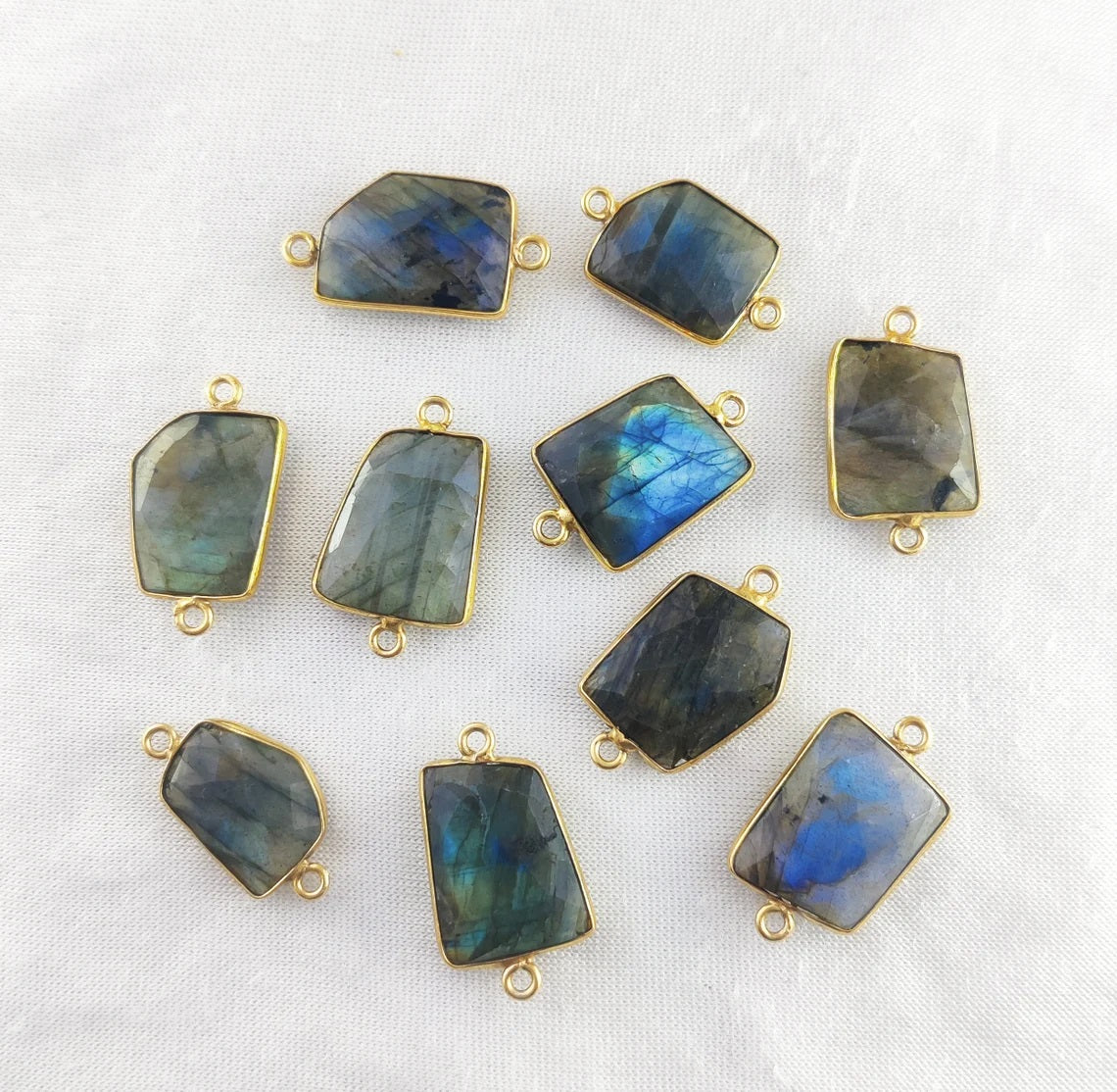 15–18mm Labradorite Connector Link Natural Free Form Gemstone Bezel Charm Gold Plated for DIY Jewelry- Selling Per Piece