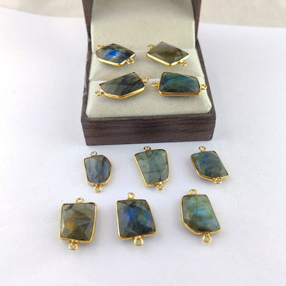 15–18mm Labradorite Connector Link Natural Free Form Gemstone Bezel Charm Gold Plated for DIY Jewelry- Selling Per Piece