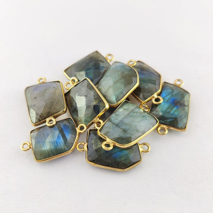 15–18mm Labradorite Connector Link Natural Free Form Gemstone Bezel Charm Gold Plated for DIY Jewelry- Selling Per Piece