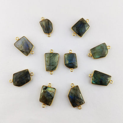 15–18mm Labradorite Connector Link Natural Free Form Gemstone Bezel Charm Gold Plated for DIY Jewelry- Selling Per Piece
