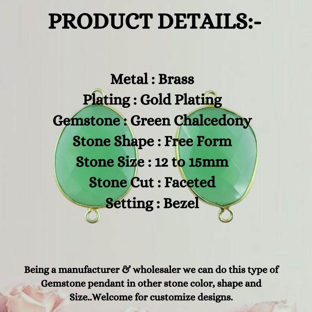 12–15mm Free Form Green Chalcedony Bezel Connector, Gold Plated Link for DIY Necklaces, Bracelets & Earrings- Selling Per Piece