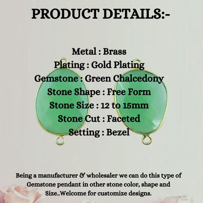 12–15mm Free Form Green Chalcedony Bezel Connector, Gold Plated Link for DIY Necklaces, Bracelets & Earrings- Selling Per Piece