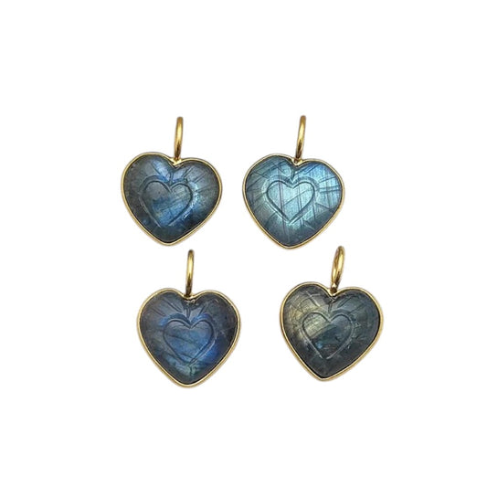 15mm LabradoriHeart Pendant Handmade Gold Plated Sterling Silver Healing Gemstone Necklace Charms for Women- Selling Per Piece