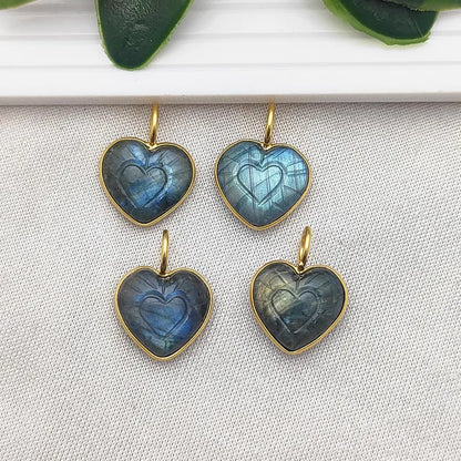 15mm LabradoriHeart Pendant Handmade Gold Plated Sterling Silver Healing Gemstone Necklace Charms for Women- Selling Per Piece