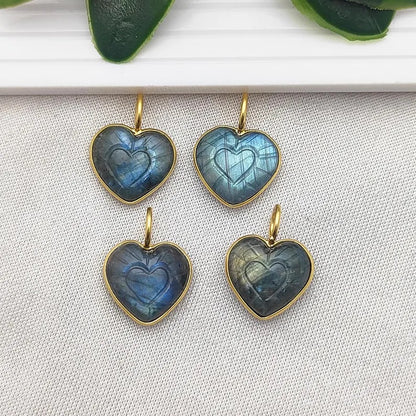 15mm LabradoriHeart Pendant Handmade Gold Plated Sterling Silver Healing Gemstone Necklace Charms for Women- Selling Per Piece