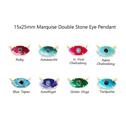 Gold Plated 15x25mm Marquise Eye Pendant Dual Gemstone Protection Pendant for Necklaces