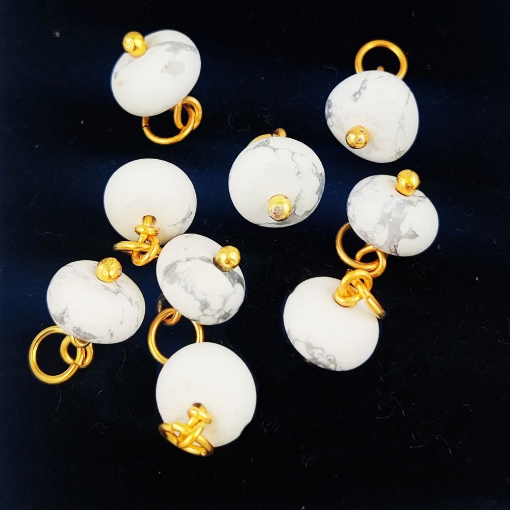8mm Howlite Pendant – Gold Plated Beaded Charm for Handmade Jewelry
