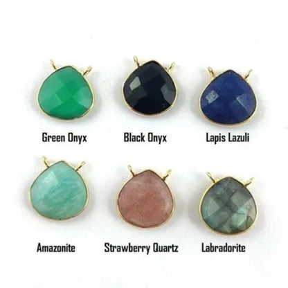 16mm Faceted Heart Shape Gemstone Pendant 2-Loop Gold Vermeil Bezel Charm for Jewelry Making