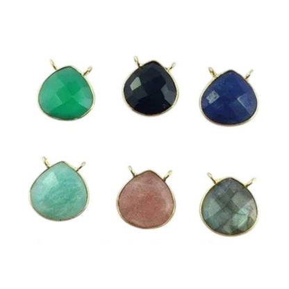 16mm Faceted Heart Shape Gemstone Pendant 2-Loop Gold Vermeil Bezel Charm for Jewelry Making