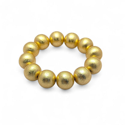 16mm Gold Plated Beaded Bracelet Stretchable Round Bead Jewelry for Men & Women, Minimalist Stackable Design- Selling Per Bracelet