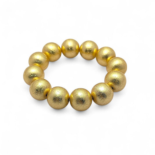 16mm Gold Plated Beaded Bracelet Stretchable Round Bead Jewelry for Men & Women, Minimalist Stackable Design- Selling Per Bracelet