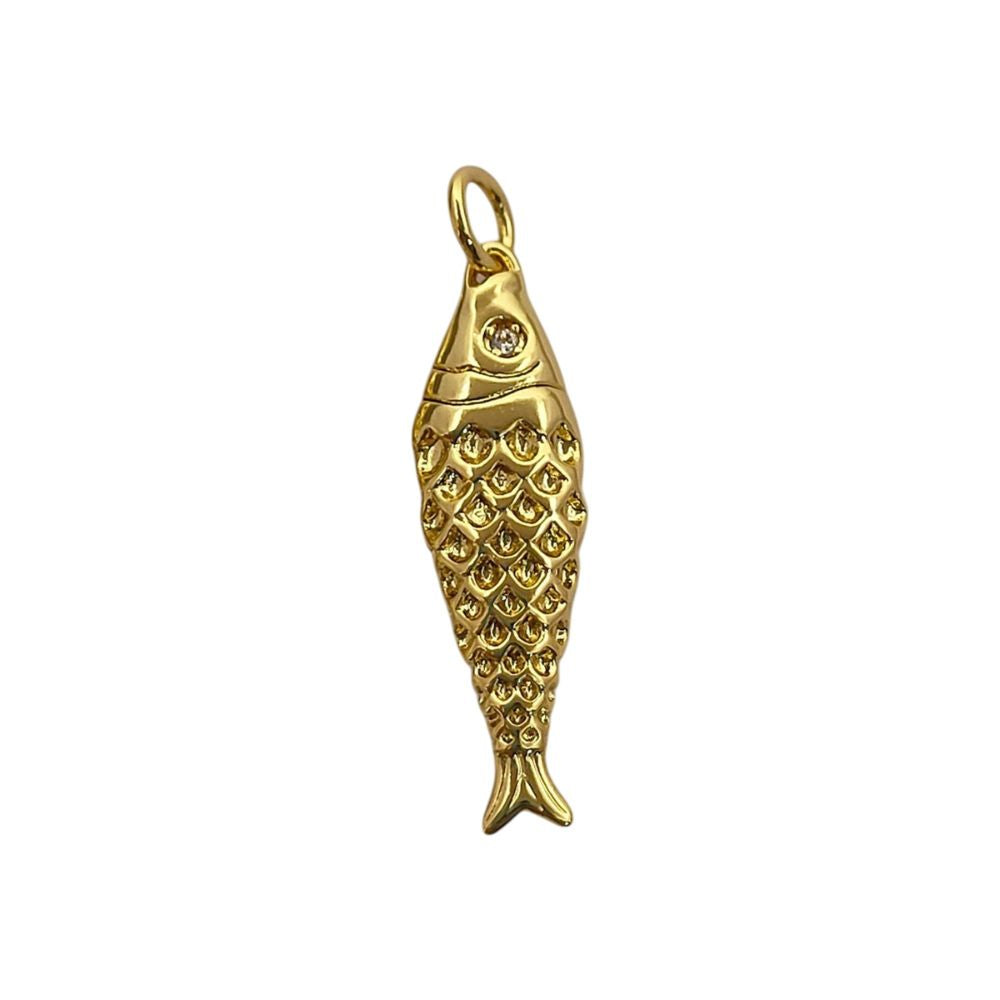 18K Gold Cubic Zirconia Fish Charm, Ocean Inspired Nautical Pendant for Bracelet, Necklace & Jewelry Making Supplies