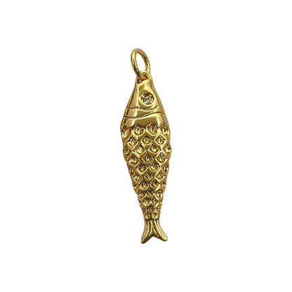 18K Gold Cubic Zirconia Fish Charm, Ocean Inspired Nautical Pendant for Bracelet, Necklace & Jewelry Making Supplies