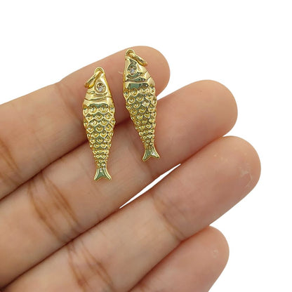 18K Gold Cubic Zirconia Fish Charm, Ocean Inspired Nautical Pendant for Bracelet, Necklace & Jewelry Making Supplies