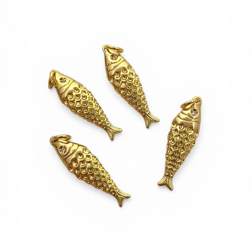 18K Gold Cubic Zirconia Fish Charm, Ocean Inspired Nautical Pendant for Bracelet, Necklace & Jewelry Making Supplies