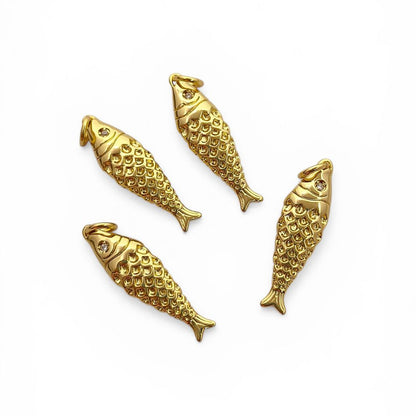 18K Gold Cubic Zirconia Fish Charm, Ocean Inspired Nautical Pendant for Bracelet, Necklace & Jewelry Making Supplies