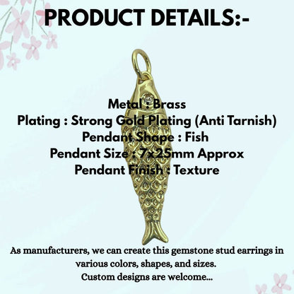 18K Gold Cubic Zirconia Fish Charm, Ocean Inspired Nautical Pendant for Bracelet, Necklace & Jewelry Making Supplies