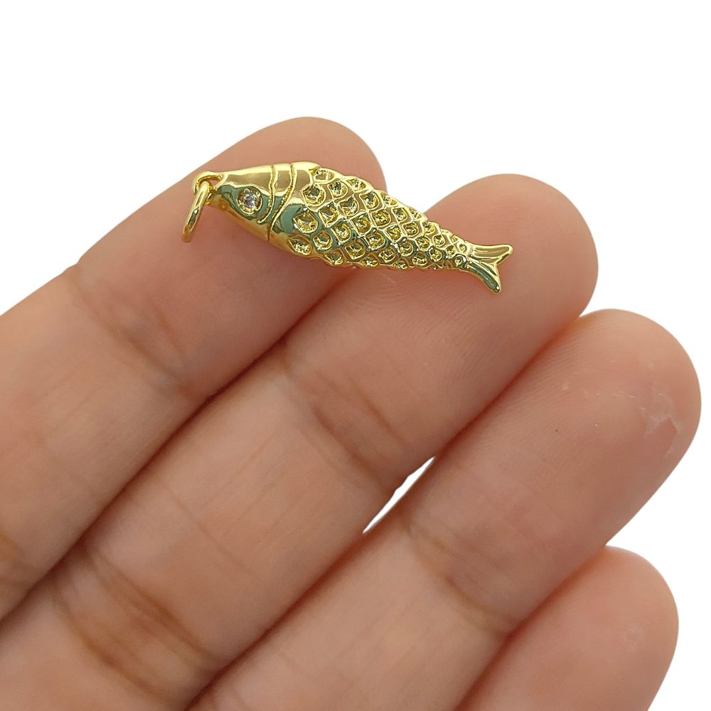 18K Gold Cubic Zirconia Fish Charm, Ocean Inspired Nautical Pendant for Bracelet, Necklace & Jewelry Making Supplies