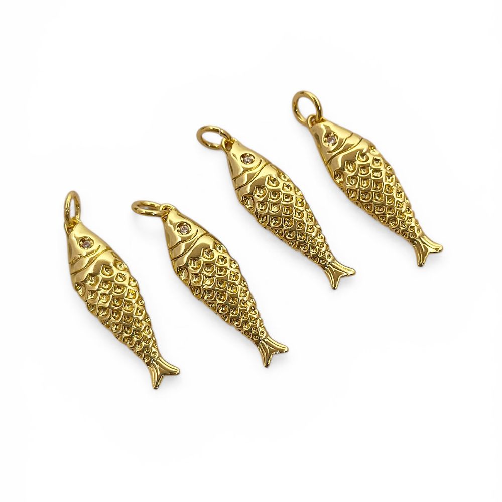 18K Gold Cubic Zirconia Fish Charm, Ocean Inspired Nautical Pendant for Bracelet, Necklace & Jewelry Making Supplies