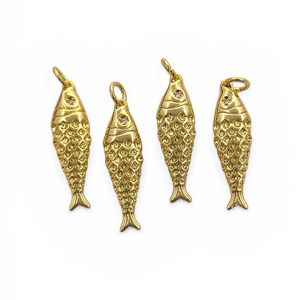 18K Gold Cubic Zirconia Fish Charm, Ocean Inspired Nautical Pendant for Bracelet, Necklace & Jewelry Making Supplies