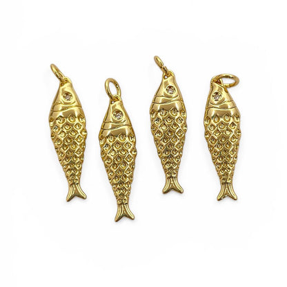 18K Gold Cubic Zirconia Fish Charm, Ocean Inspired Nautical Pendant for Bracelet, Necklace & Jewelry Making Supplies