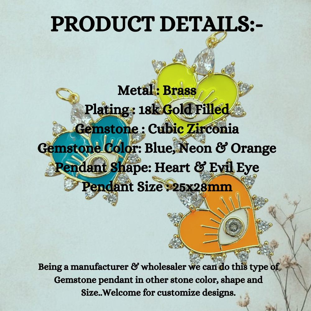 Colorful Micropave CZ Heart Evil Eye Charm for Necklace & Bracelet