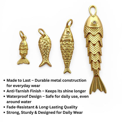 18K Gold Filled Fish Charm Pendant, Ocean Inspired Jewelry Supply for Bracelet, Necklace & Handmade DIY Creations
